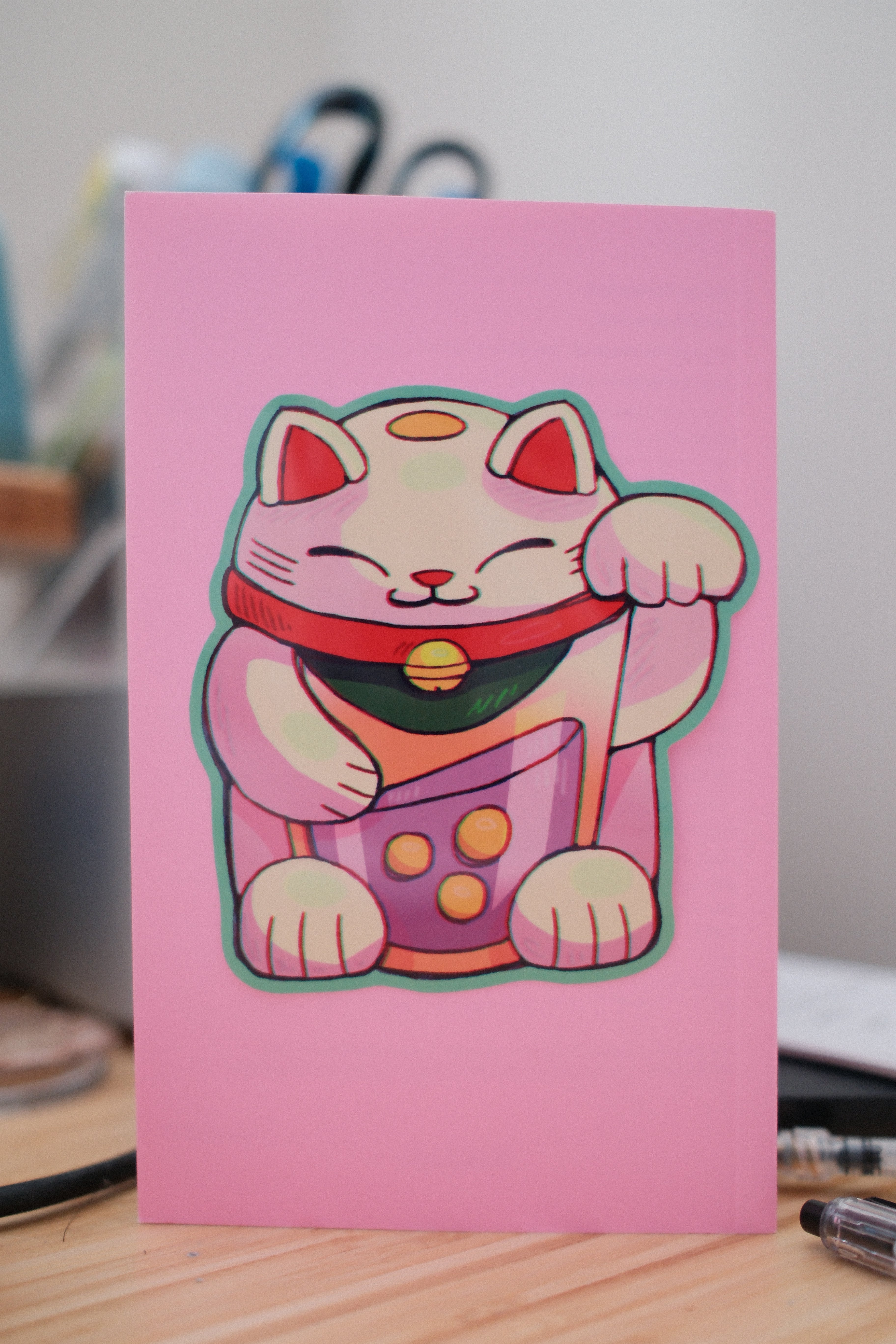 Lucky Cat Maneki-Neko Vinyl Sticker – 3.7 × 3.9 in (9.5 × 10 cm)
