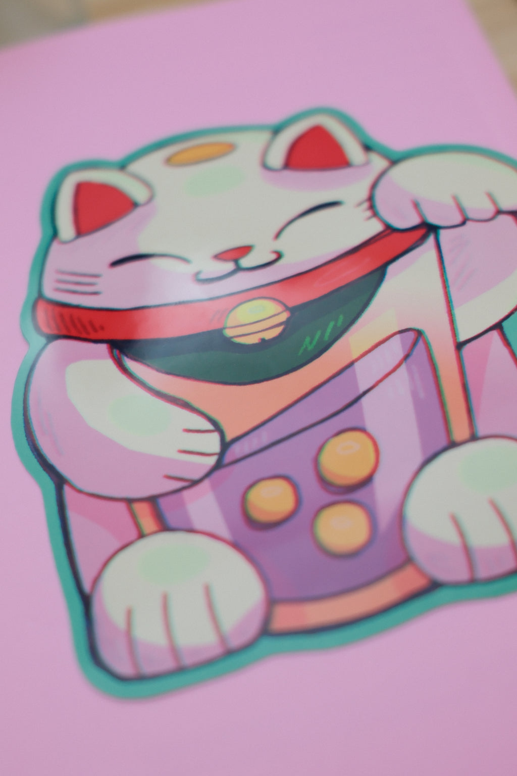 Lucky Cat Maneki-Neko Vinyl Sticker – 3.7 × 3.9 in (9.5 × 10 cm)