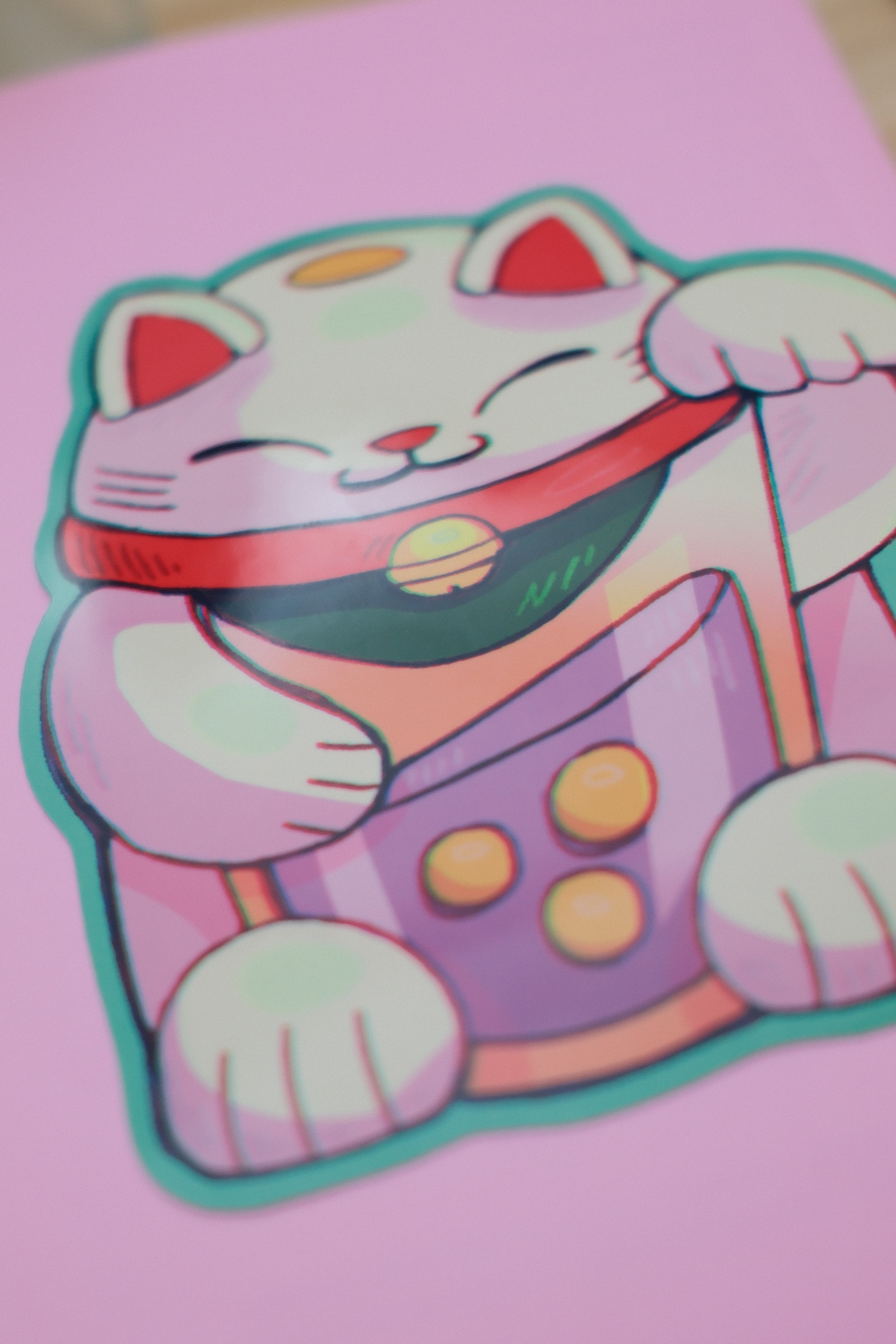 Lucky Cat Maneki-Neko Vinyl Sticker – 3.7 × 3.9 in (9.5 × 10 cm)