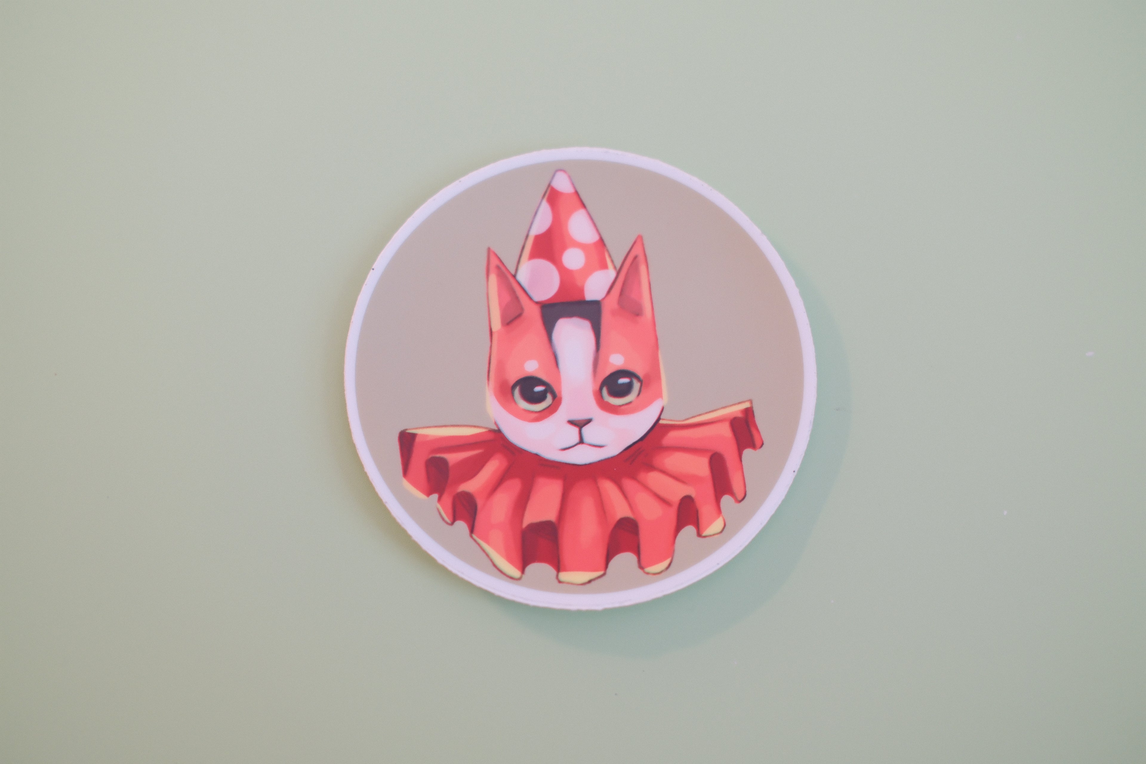 Clown Cat Sticker – Circus-Inspired Cat Illustration, 2.95 in (7.5 cm)