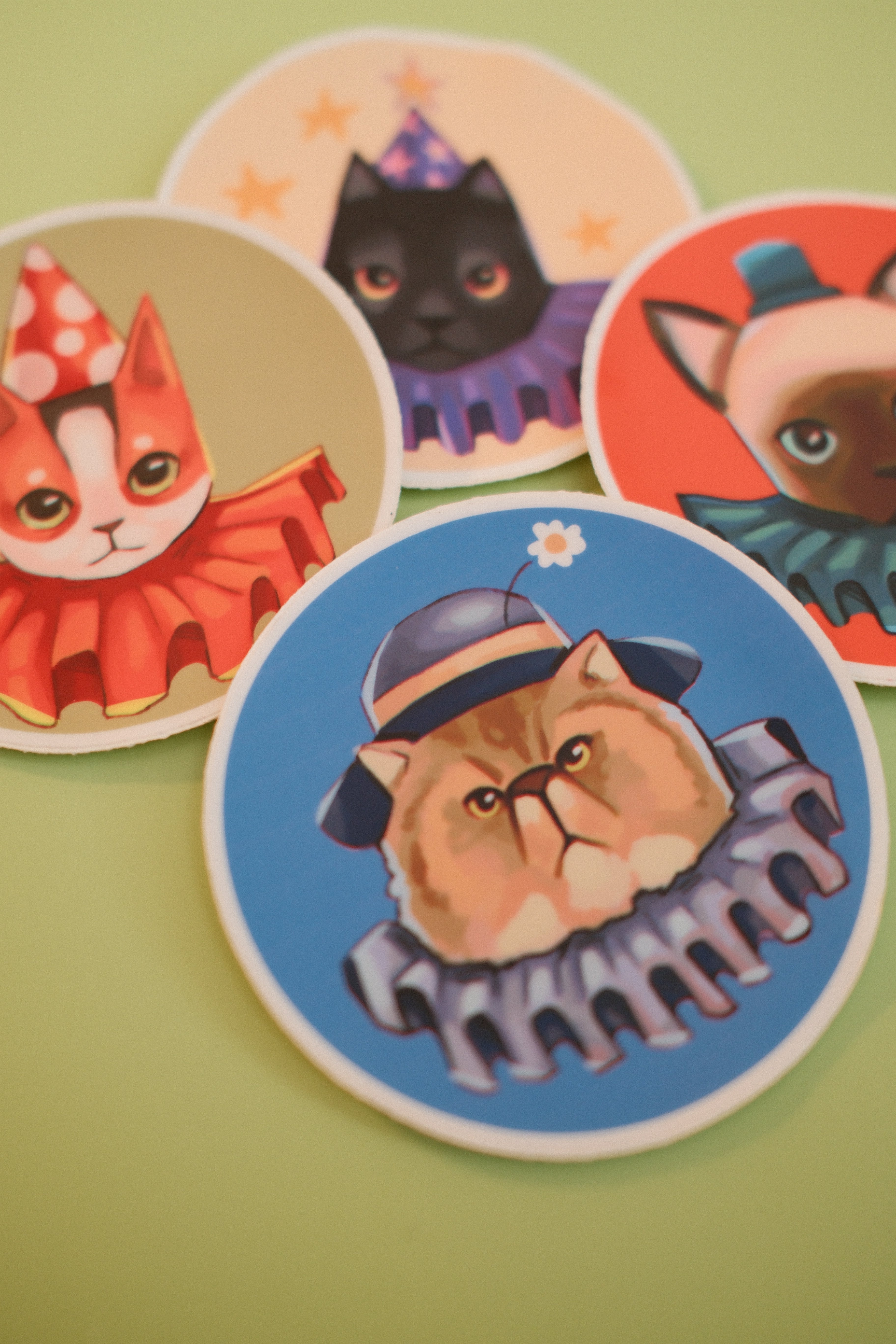 Clown Cat Sticker – Circus-Inspired Cat Illustration, 2.95 in (7.5 cm)