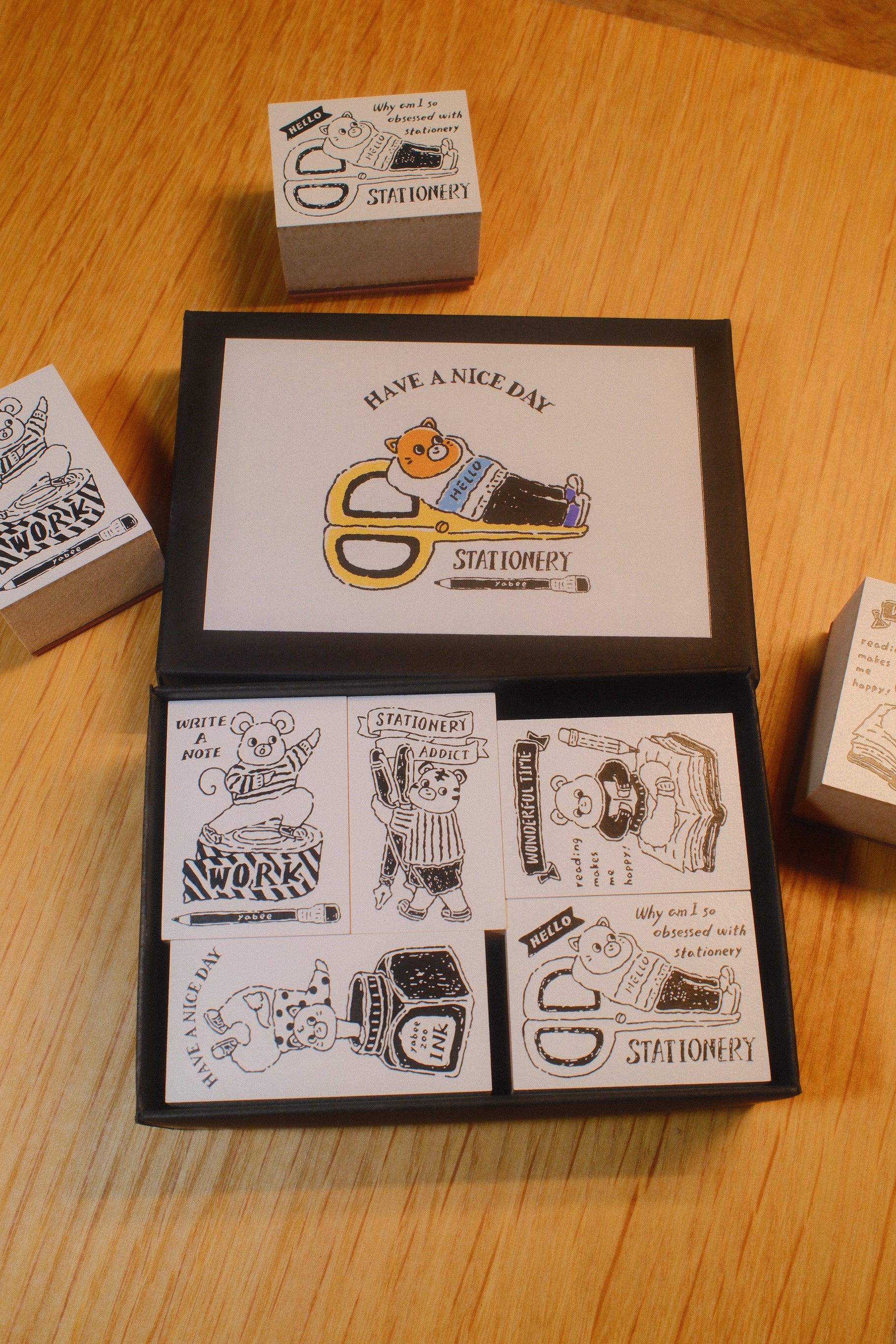 Happy Zoo Wooden Rubber Stamps | Individual & 5-Piece Boxed Set