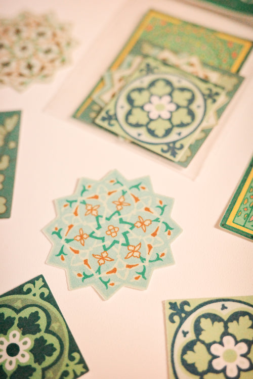Moroccan-Inspired Tile Sticker Set ✦ Green & Teal Edition