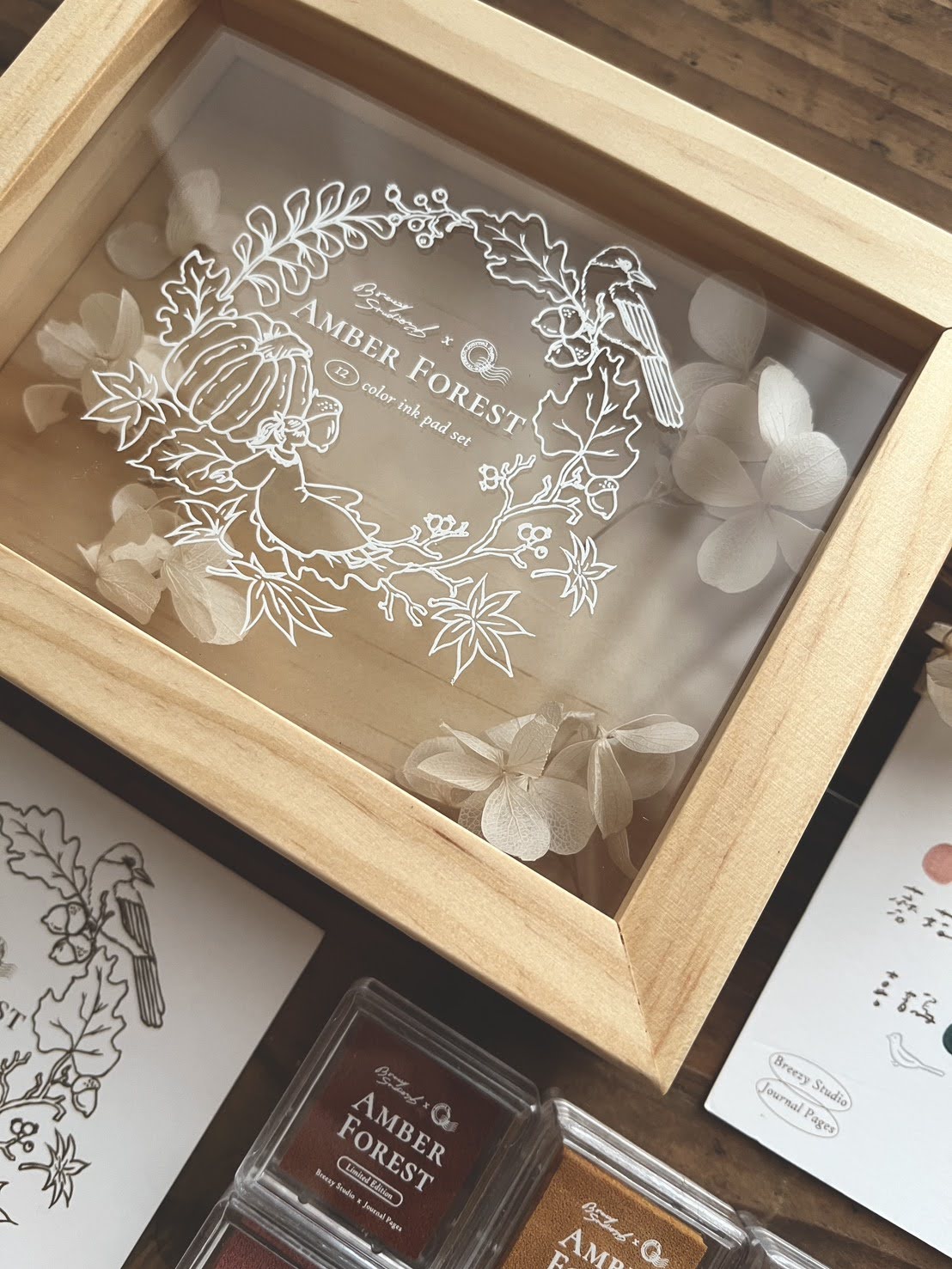 Breezy Studio x Journal Pages Amber Forest 12 Color Water-Based Ink Pad Set with Limited Edition Wooden Box