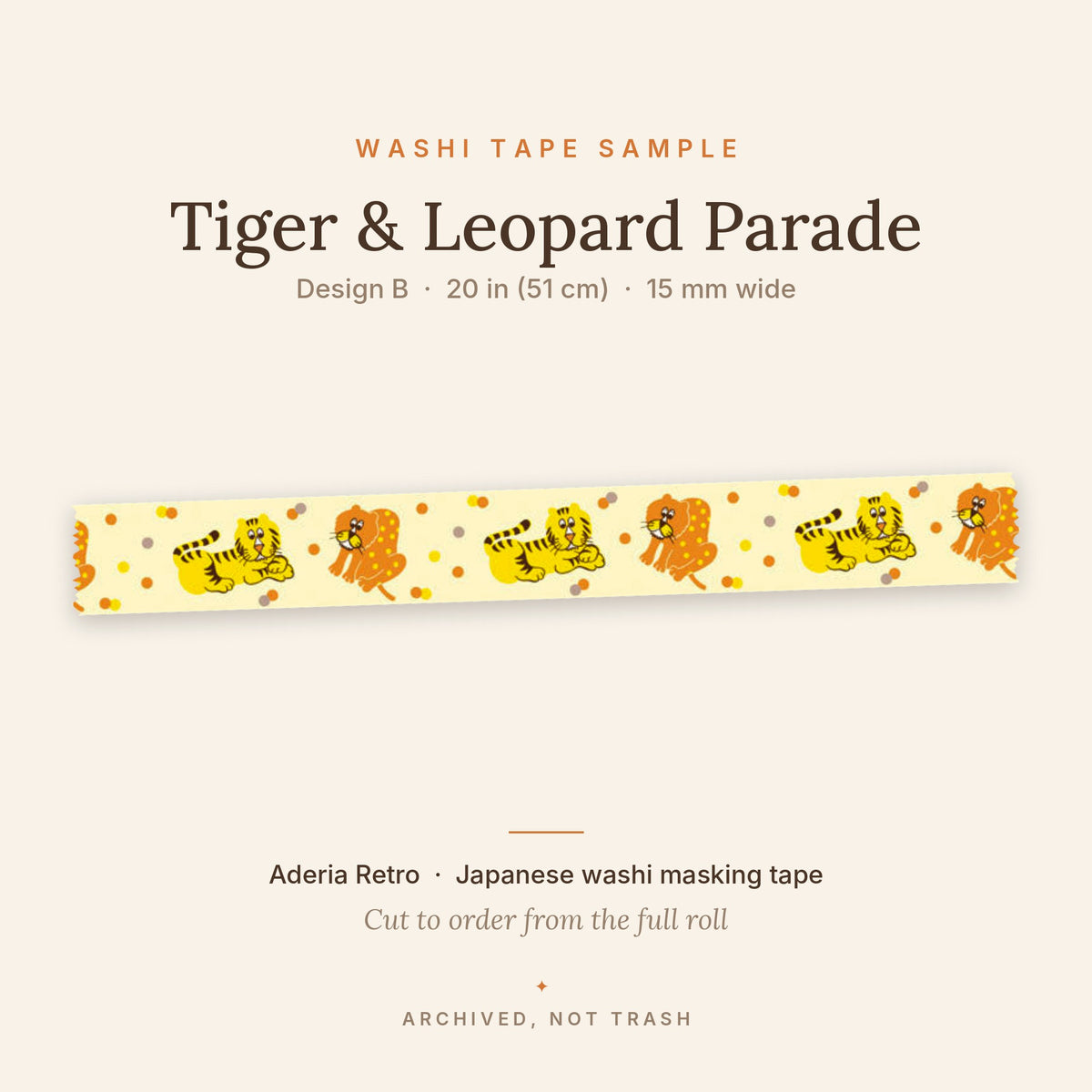 Aderia Retro Tiger & Leopard Washi Tape – 15mm × 7M (Set of 2 or Sample)