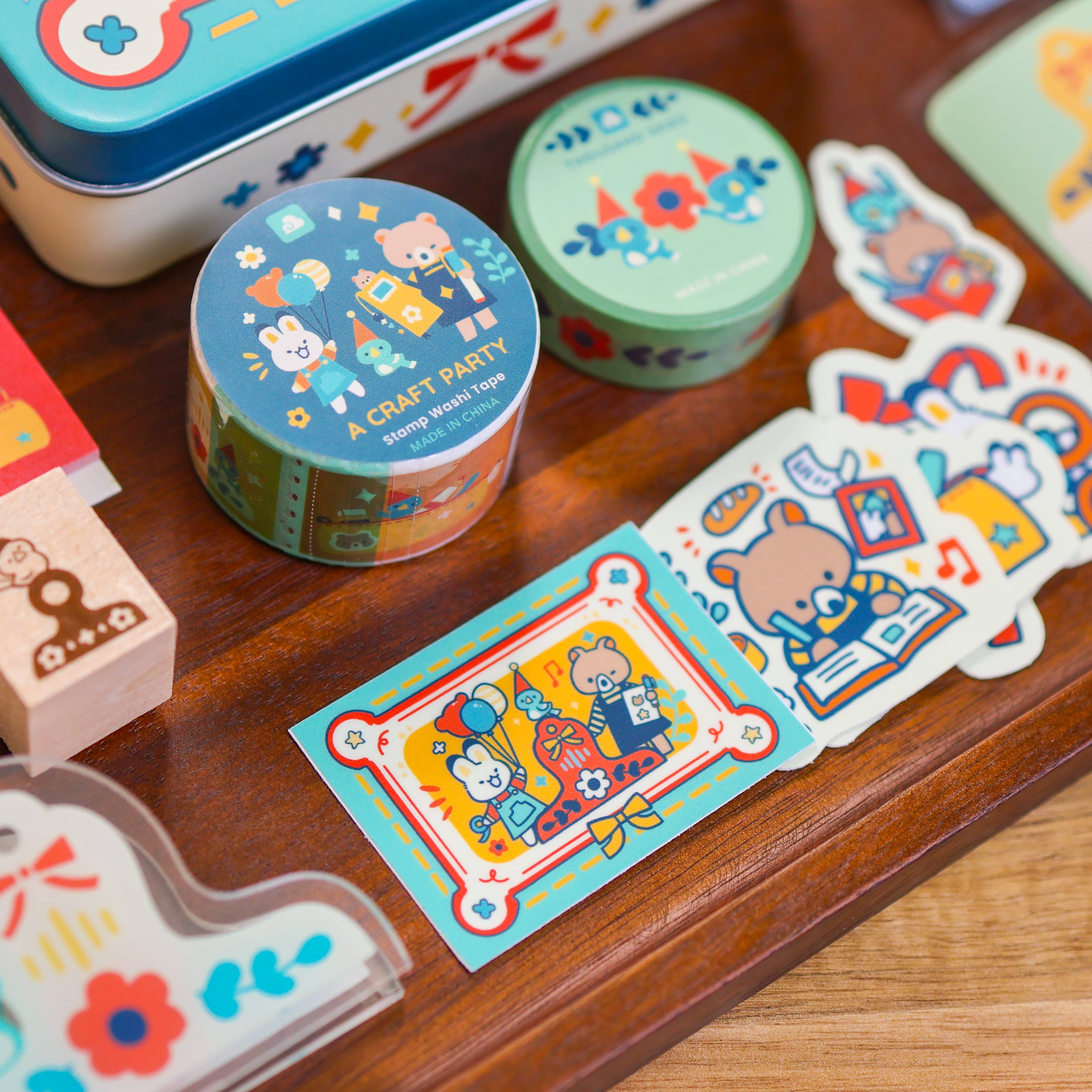 Stationery Tin Set with Stickers, Washi Tape & Stamps