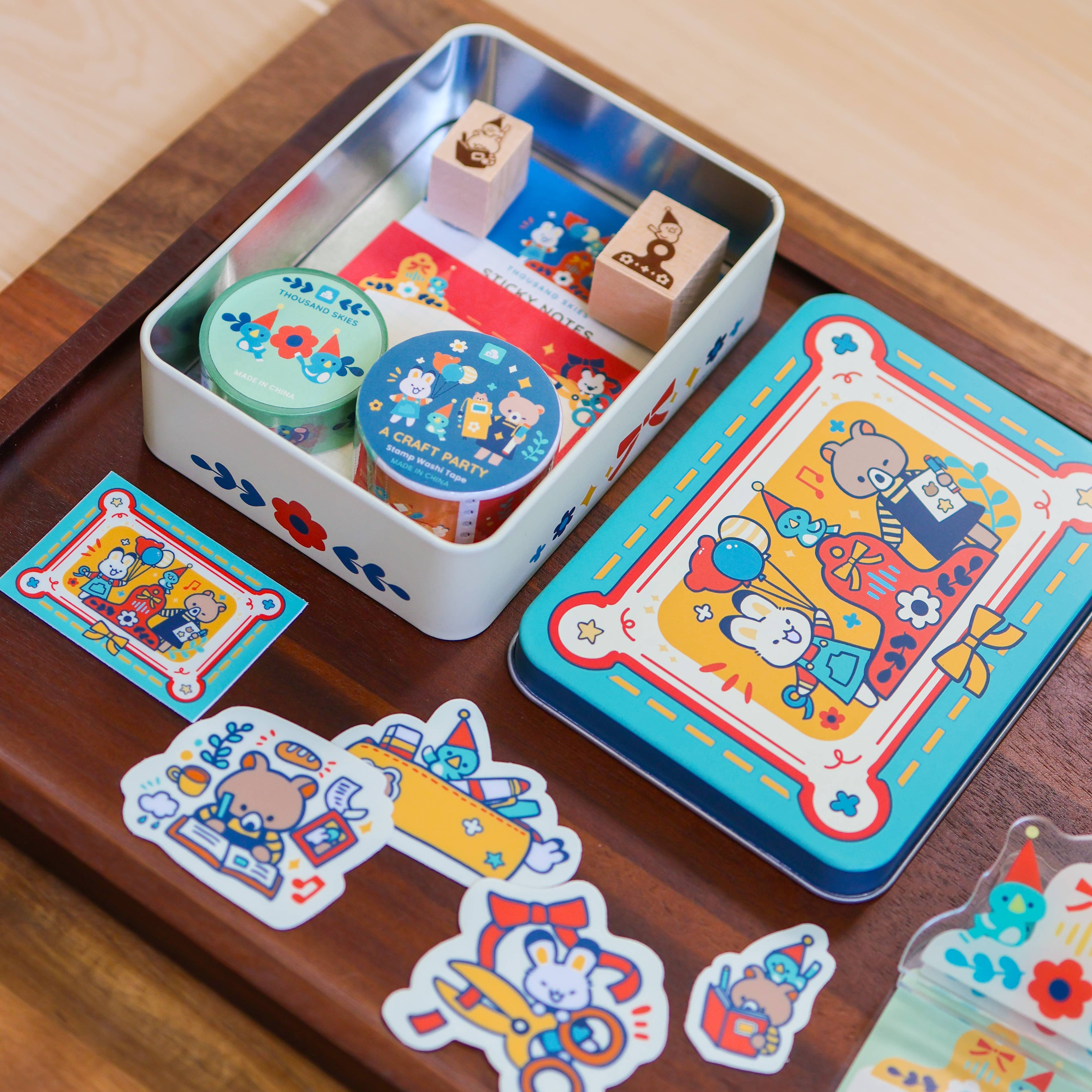 Stationery Tin Set with Stickers, Washi Tape & Stamps