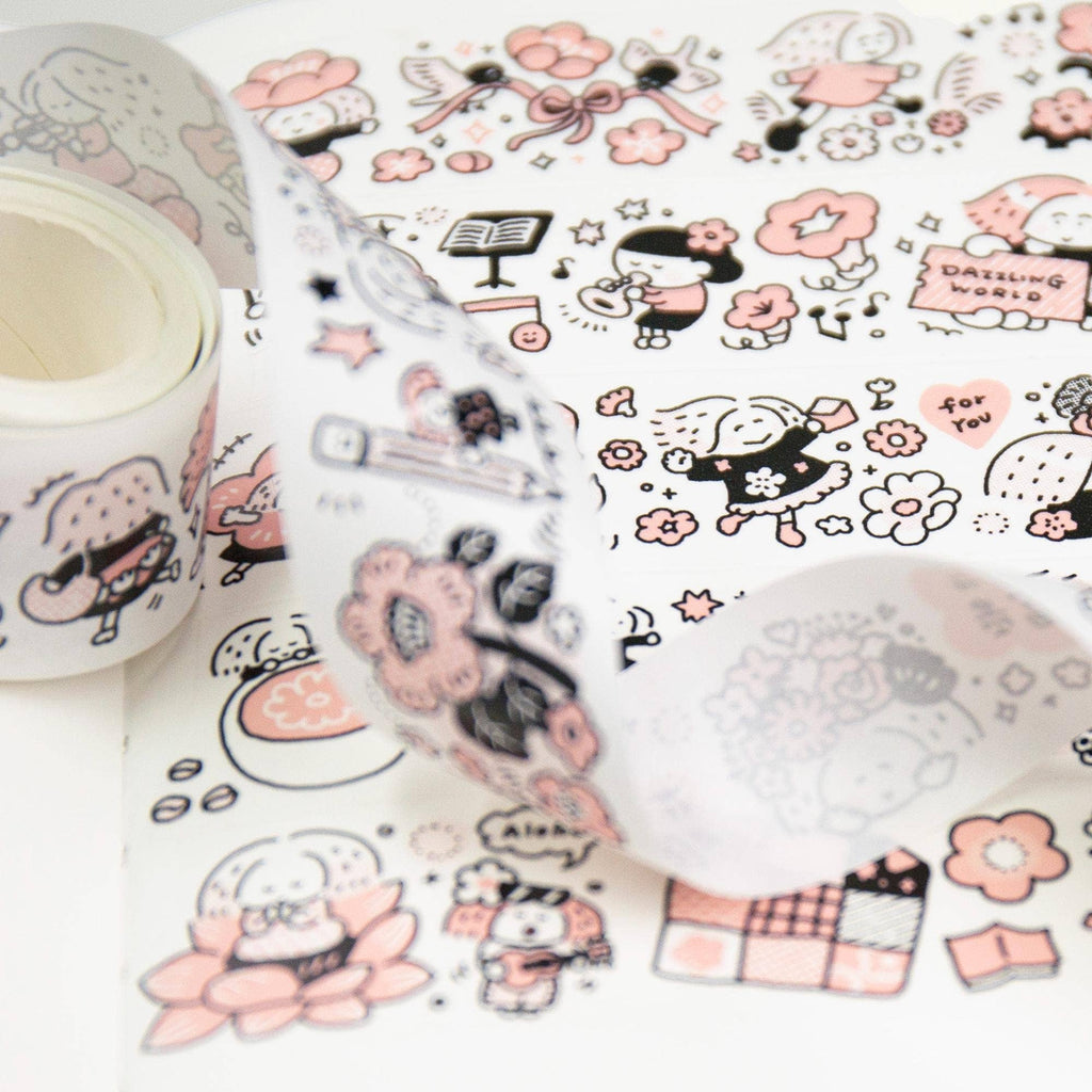 Flower Washi Tape - Dazzling World | Monochrome Pink Theme | Journal Tape | RiN! Studio