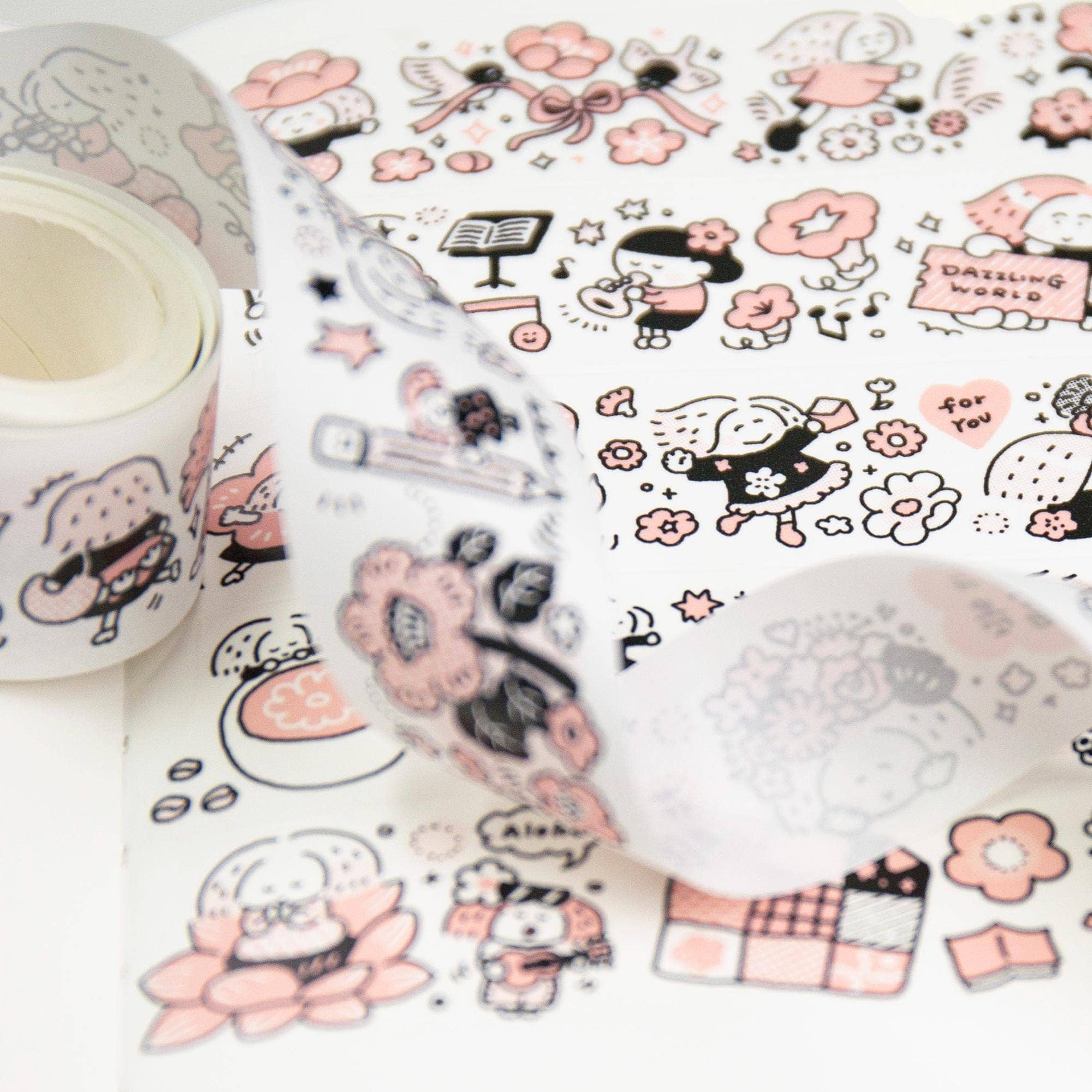 Flower Washi Tape - Dazzling World | Monochrome Pink Theme | Journal Tape | RiN! Studio