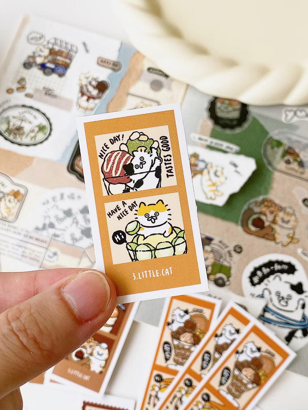 3 Little Cats Parfait Polaroid Sticker Pack – 33 Kawaii Stickers for Journals