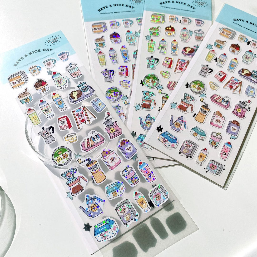 Yabee Happy Zoo Laser Sticker Sheet – Animal Cafe, Baby Blue