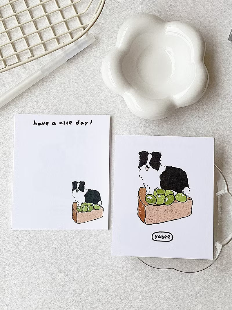 Yabee Happy Zoo Dog Dessert Mini Postcard – Kawaii Illustrated Collectible Card