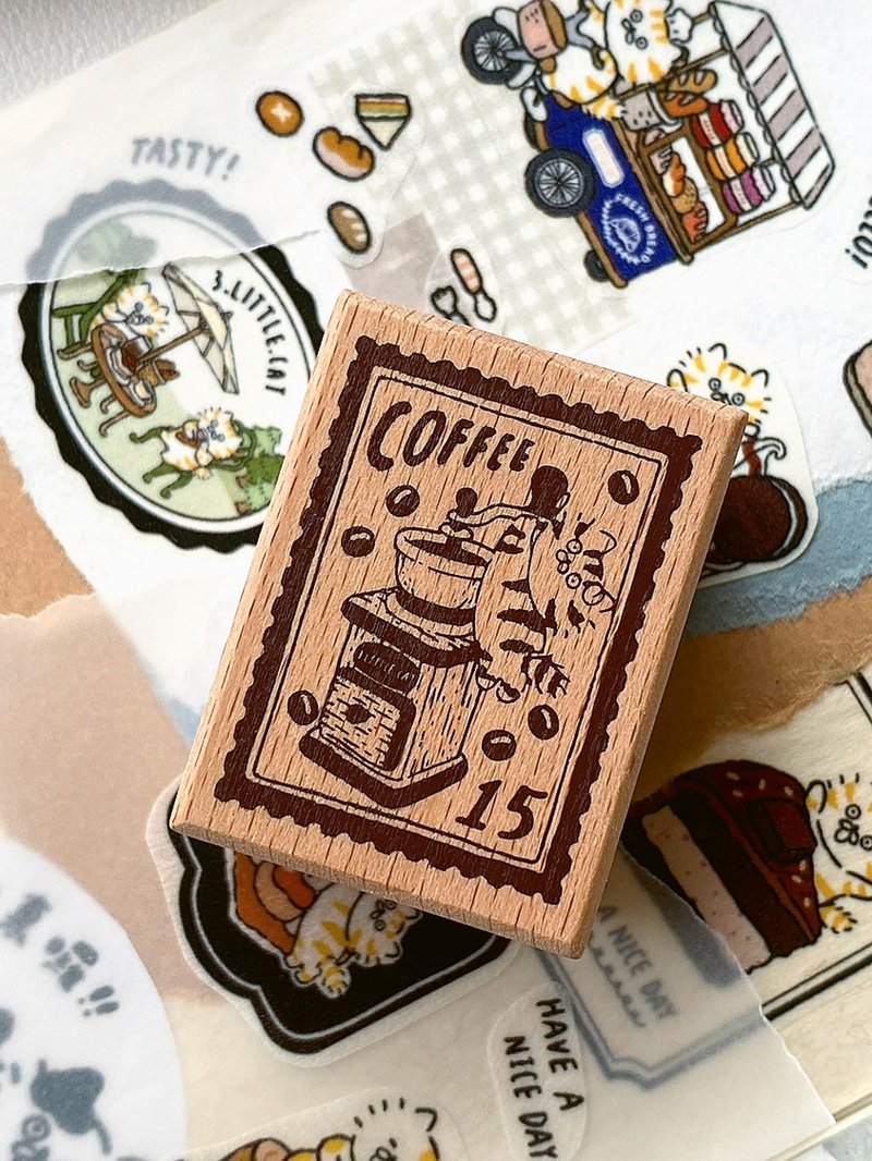 Meow Cat Coffee Stamp – Beech Wood Rubber Roll Stamp