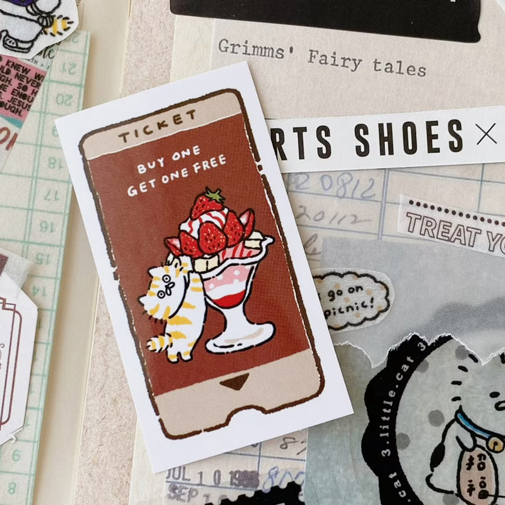 3 Little Cats Bistro Vintage Ticket Sticker Pack – 36 Pcs Journal Stickers