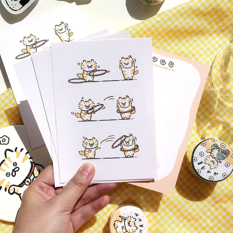 Playful Cat Hula Hoop Postcard – Double-Sided 4.1x5.8in (10.5x14.8cm) Illustration
