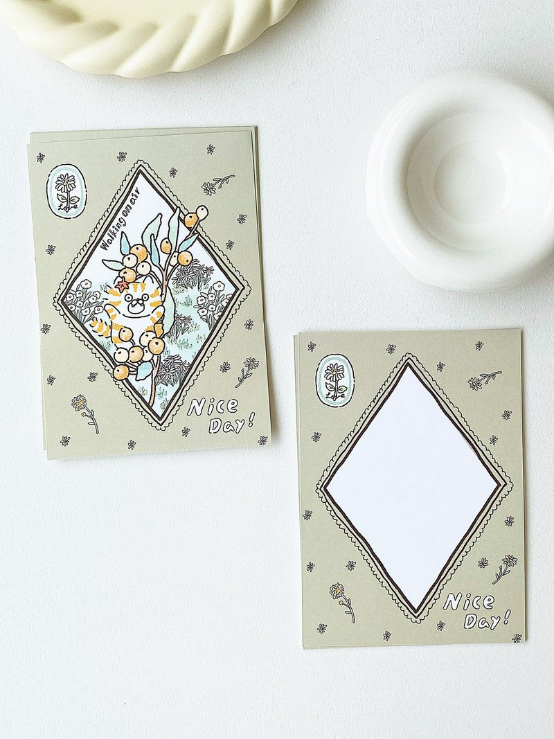 Whimsical Cat & Floral Postcard – Double-Sided Pastel Illustration