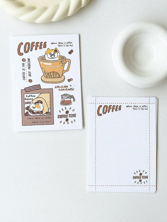 Coffee Journal Postcard with Cute Cat – Double-Sided 4.1x5.8in (10.5x14.8cm)