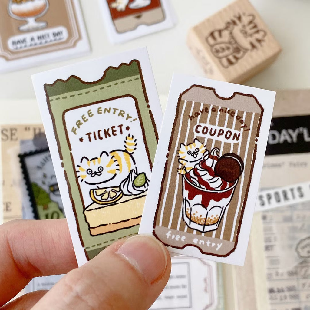 3 Little Cats Bistro Vintage Ticket Sticker Pack – 36 Pcs Journal Stickers