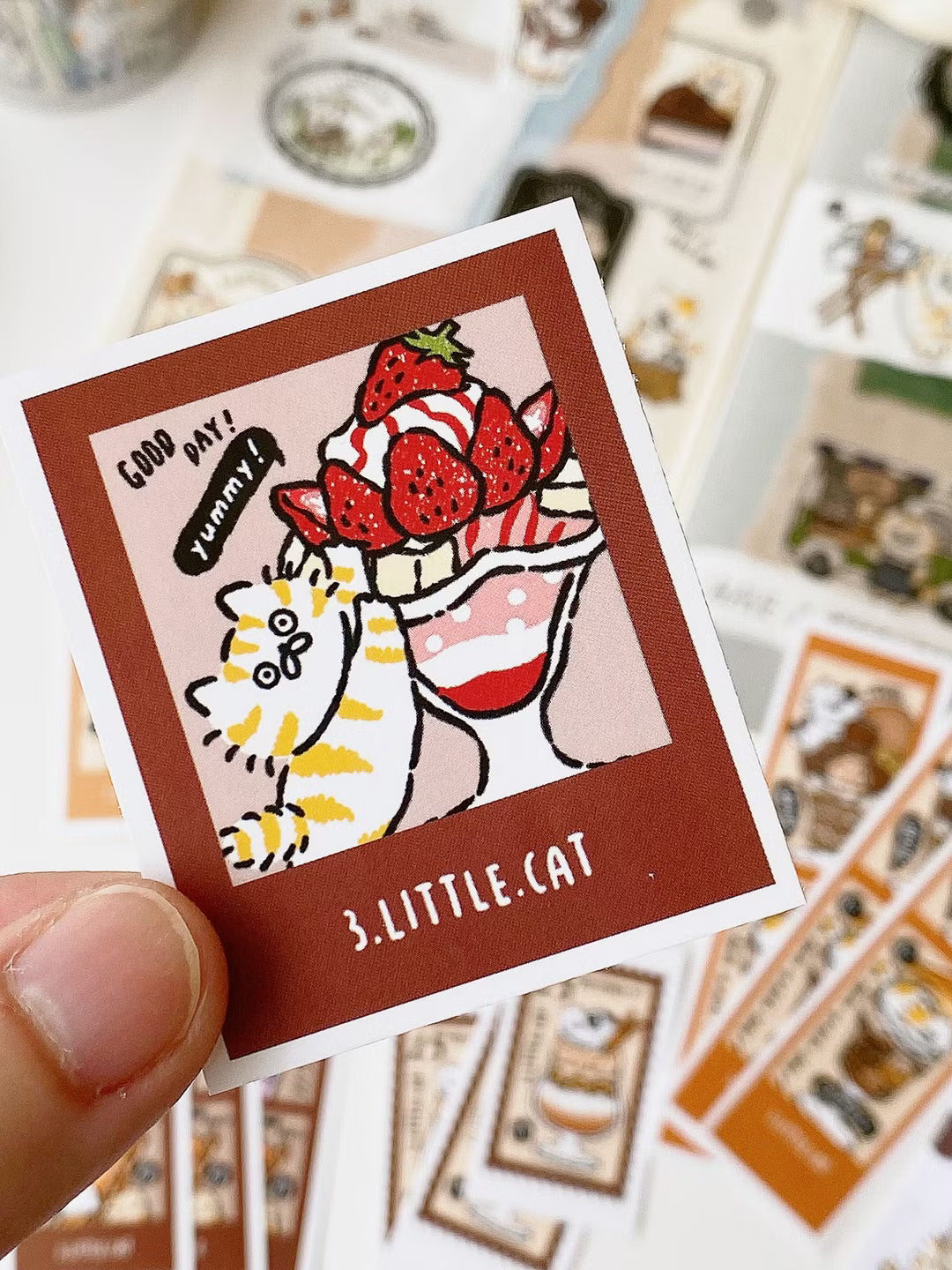 3 Little Cats Parfait Polaroid Sticker Pack – 33 Kawaii Stickers for Journals