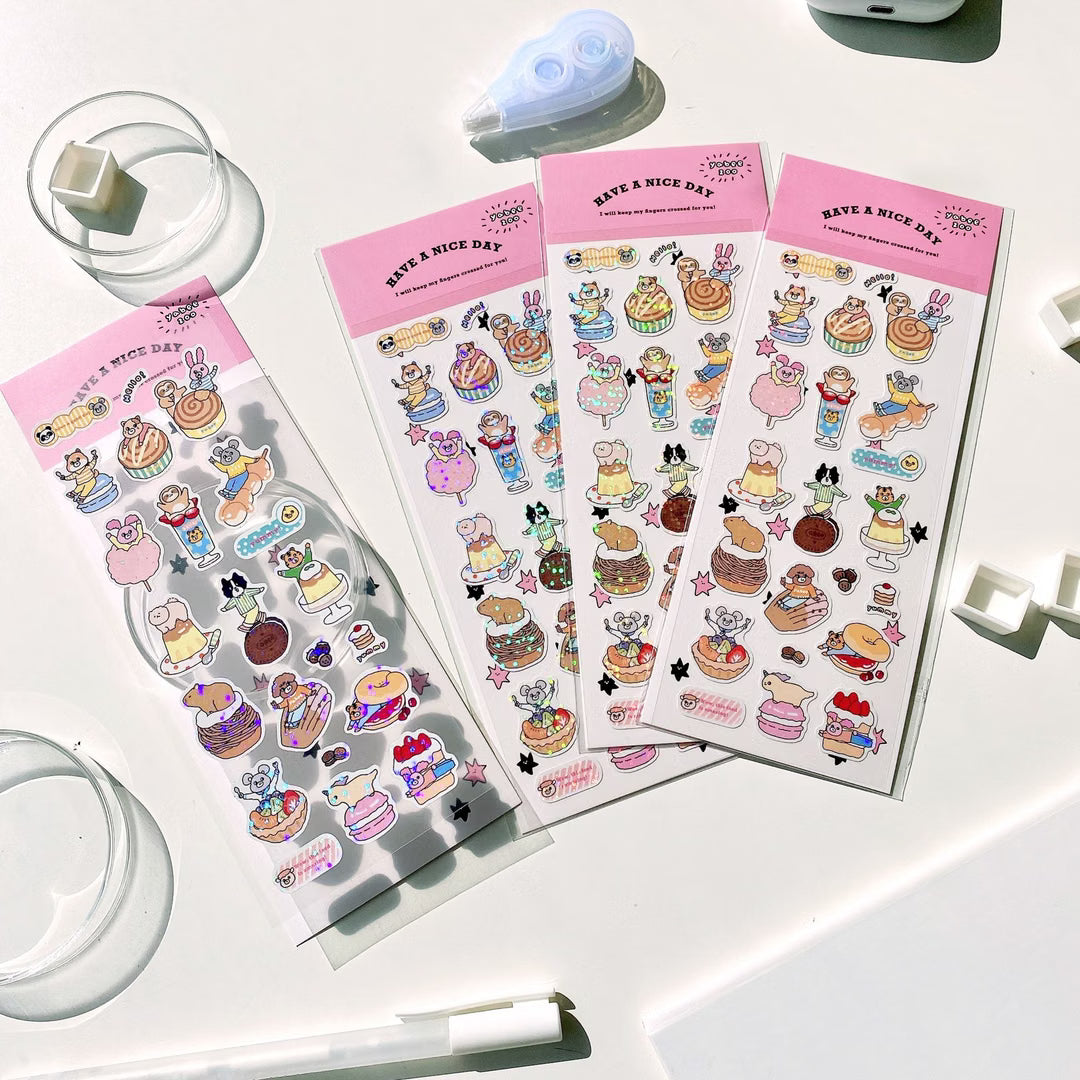 Yabee Happy Zoo Laser Sticker Sheet – Animal Ordering Area, Pink