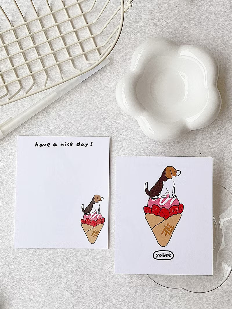 Yabee Happy Zoo Dog Dessert Mini Postcard | Double-Sided Journaling Cards (6 Designs)