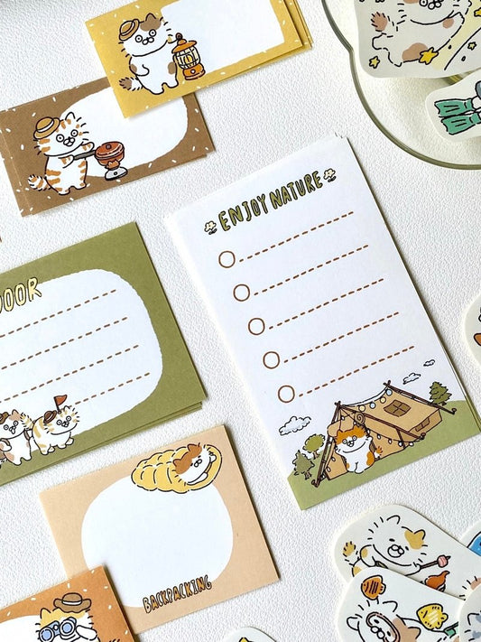 3 Little Cats Camping Sticker Pack | Writeable Square Journal Stickers (21 pcs)