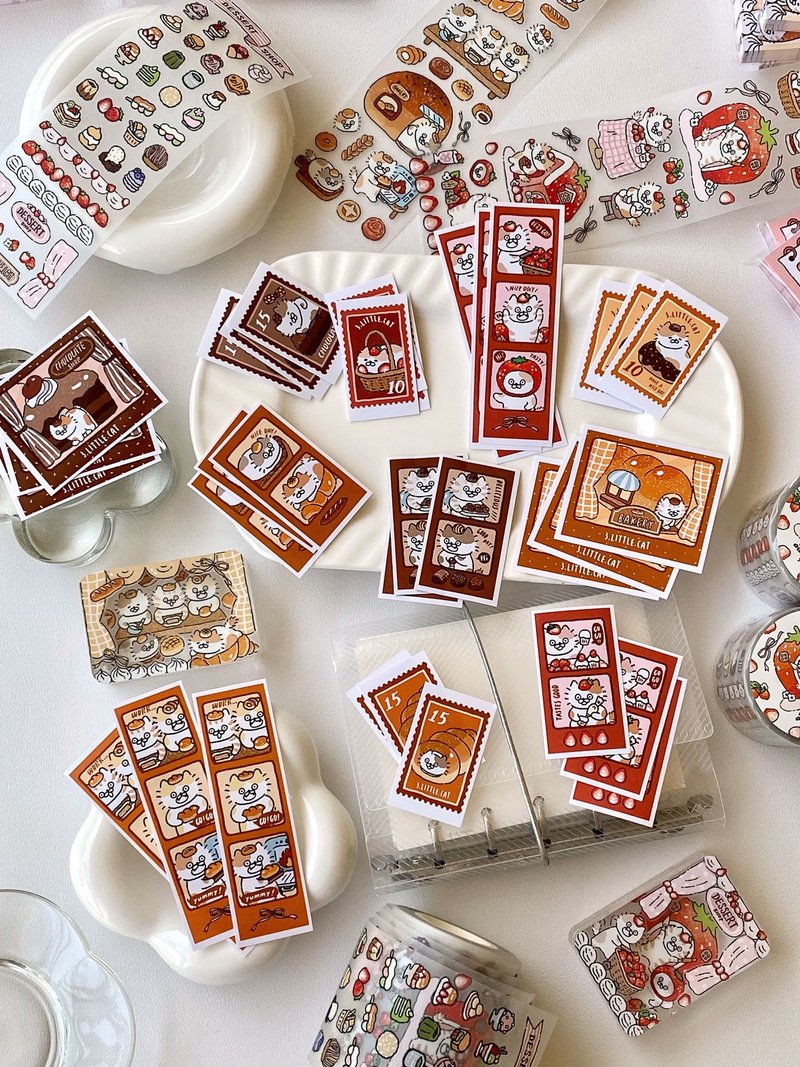 3 Little Cats Dessert House Sticker Pack | Glossy Square Polaroid Stickers (33 pcs)