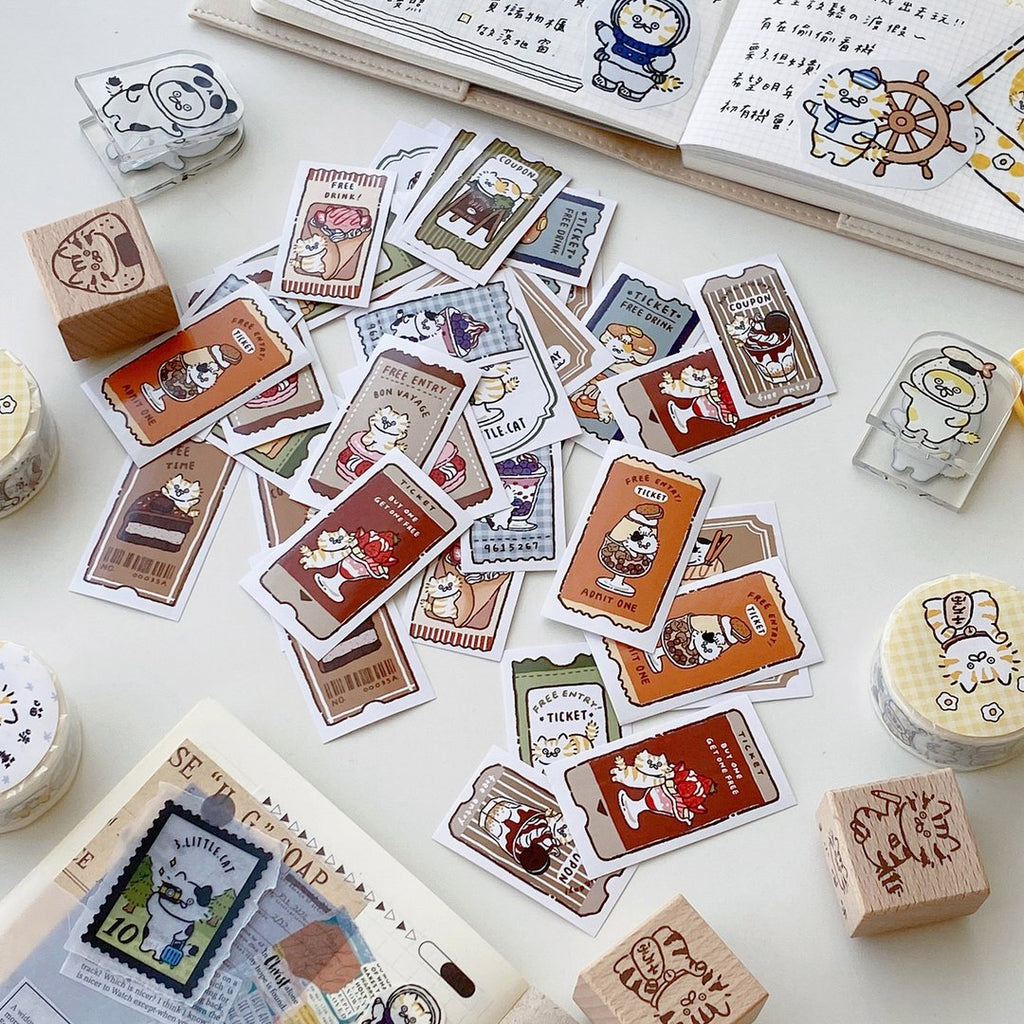 3 Little Cats Bistro Vintage Ticket Sticker Pack – 36 Pcs Journal Stickers