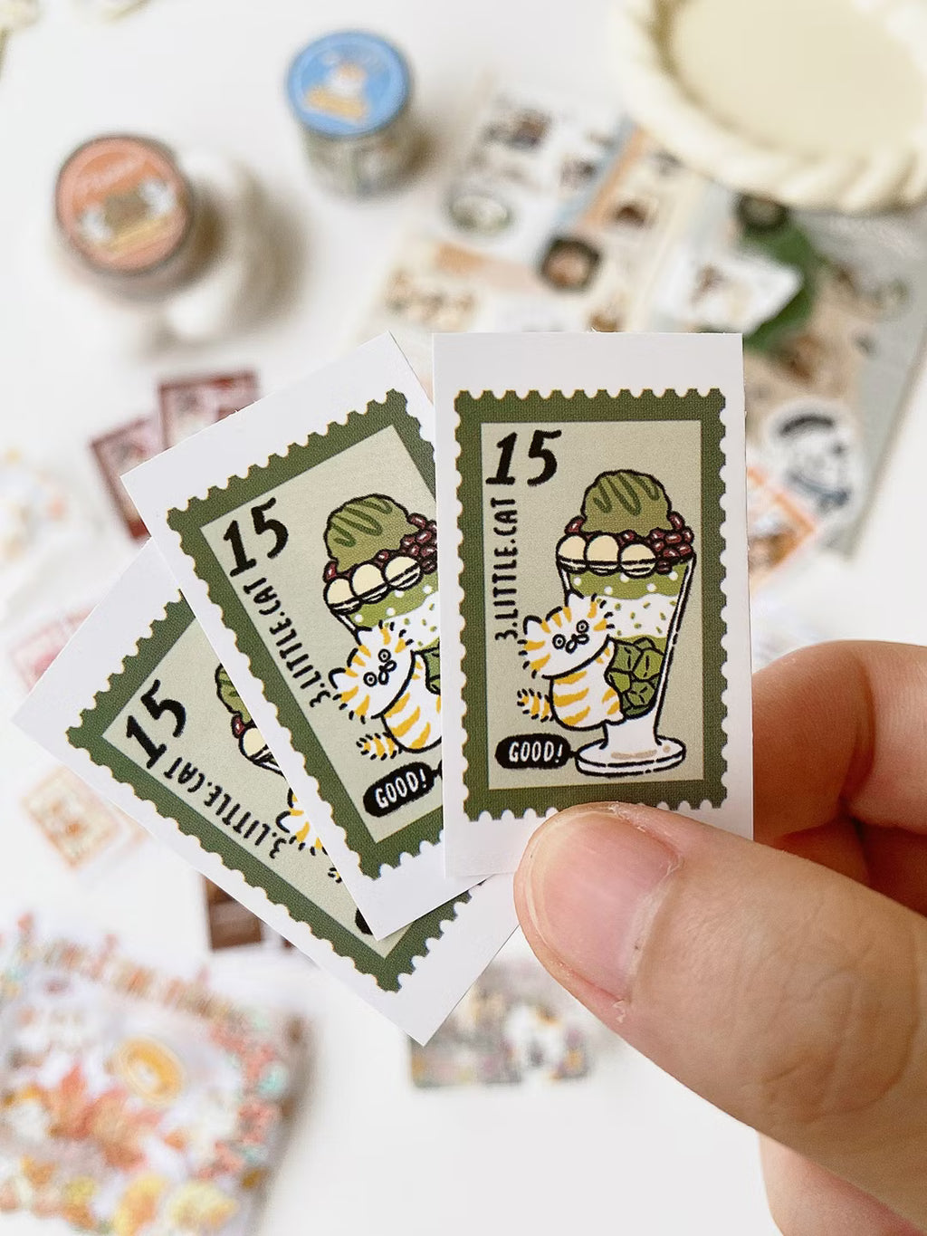 3 Little Cats Parfait Polaroid Sticker Pack – 33 Kawaii Stickers for Journals