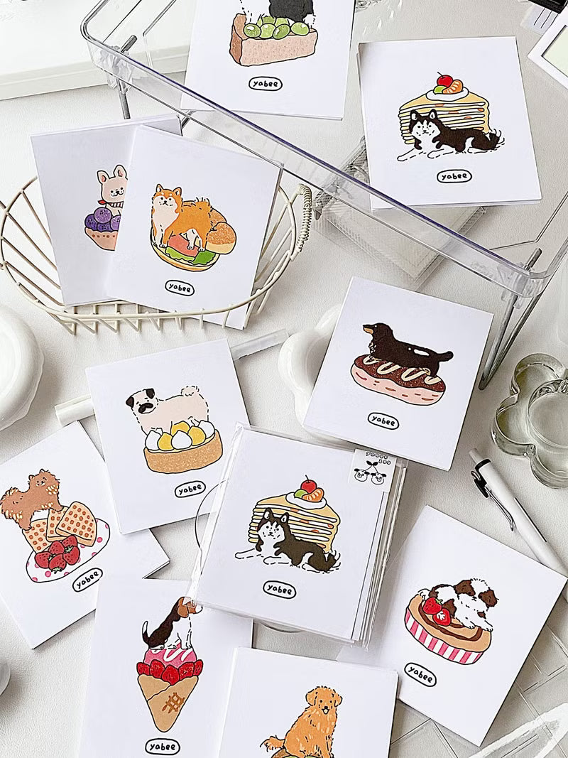Yabee Happy Zoo Dog Dessert Mini Postcard | Double-Sided Journaling Cards (6 Designs)