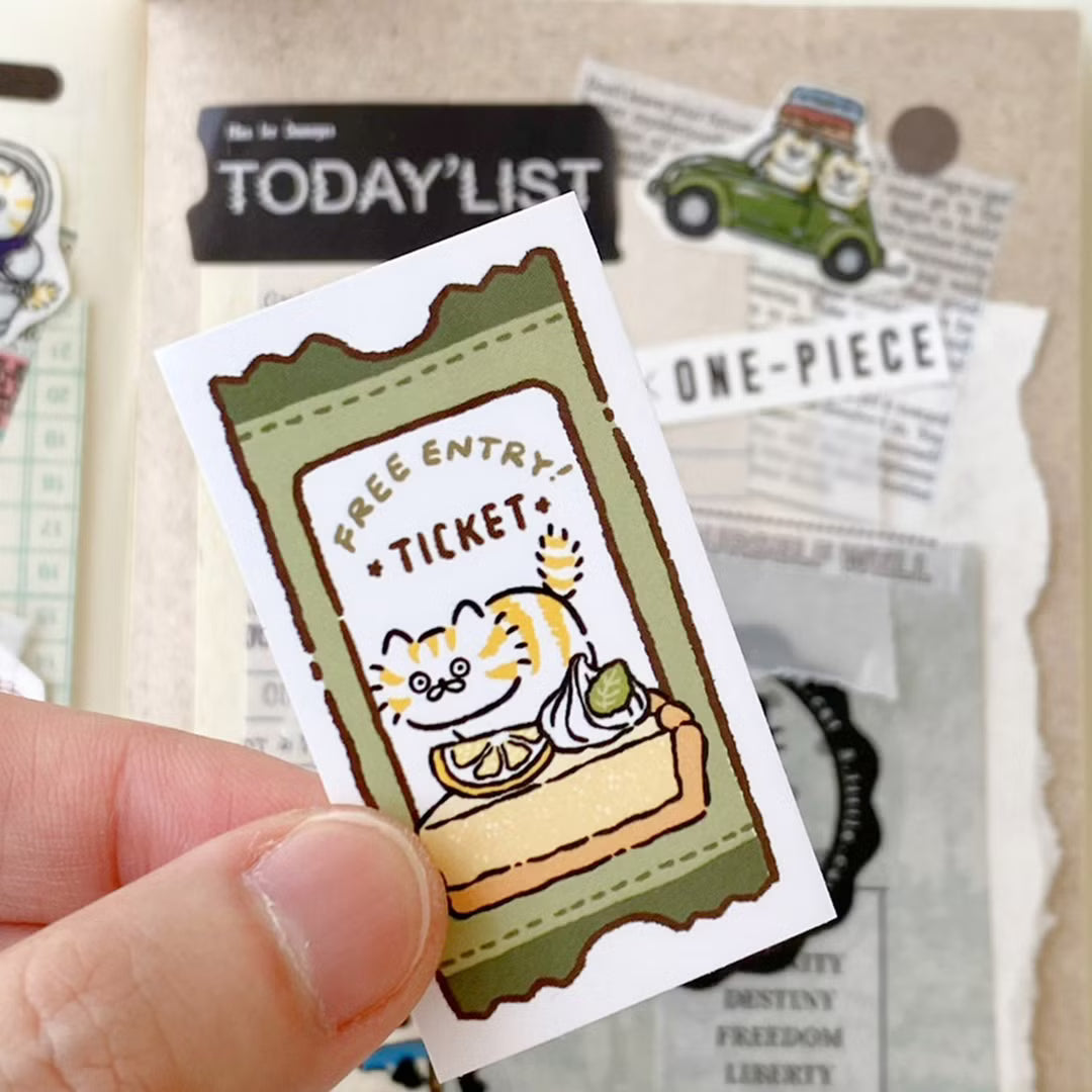 3 Little Cats Bistro Vintage Ticket Sticker Pack – 36 Pcs Journal Stickers