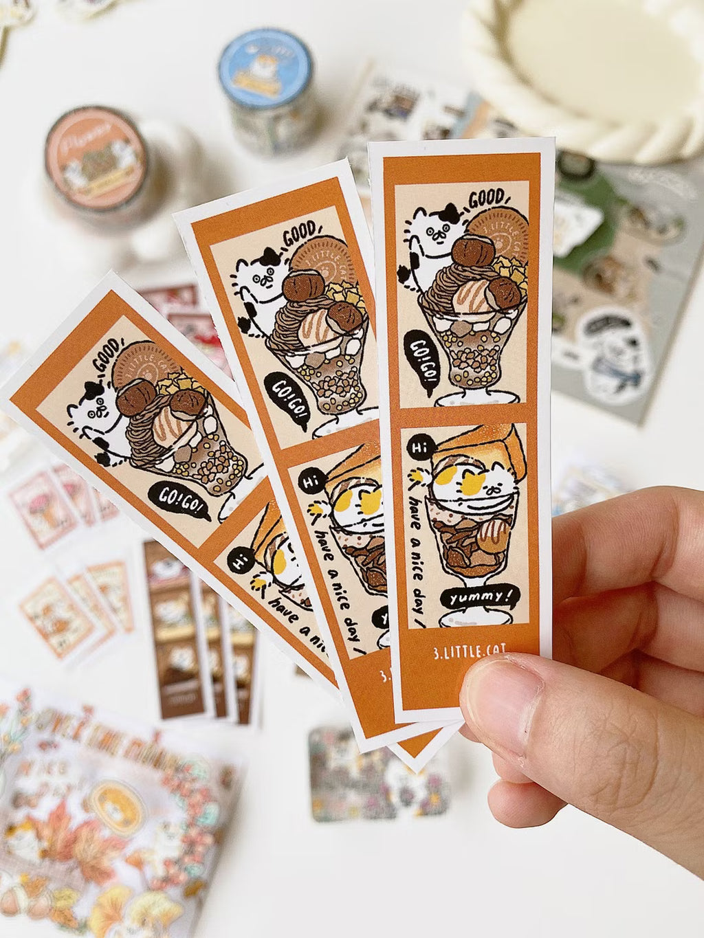 3 Little Cats Parfait Polaroid Sticker Pack – 33 Kawaii Stickers for Journals