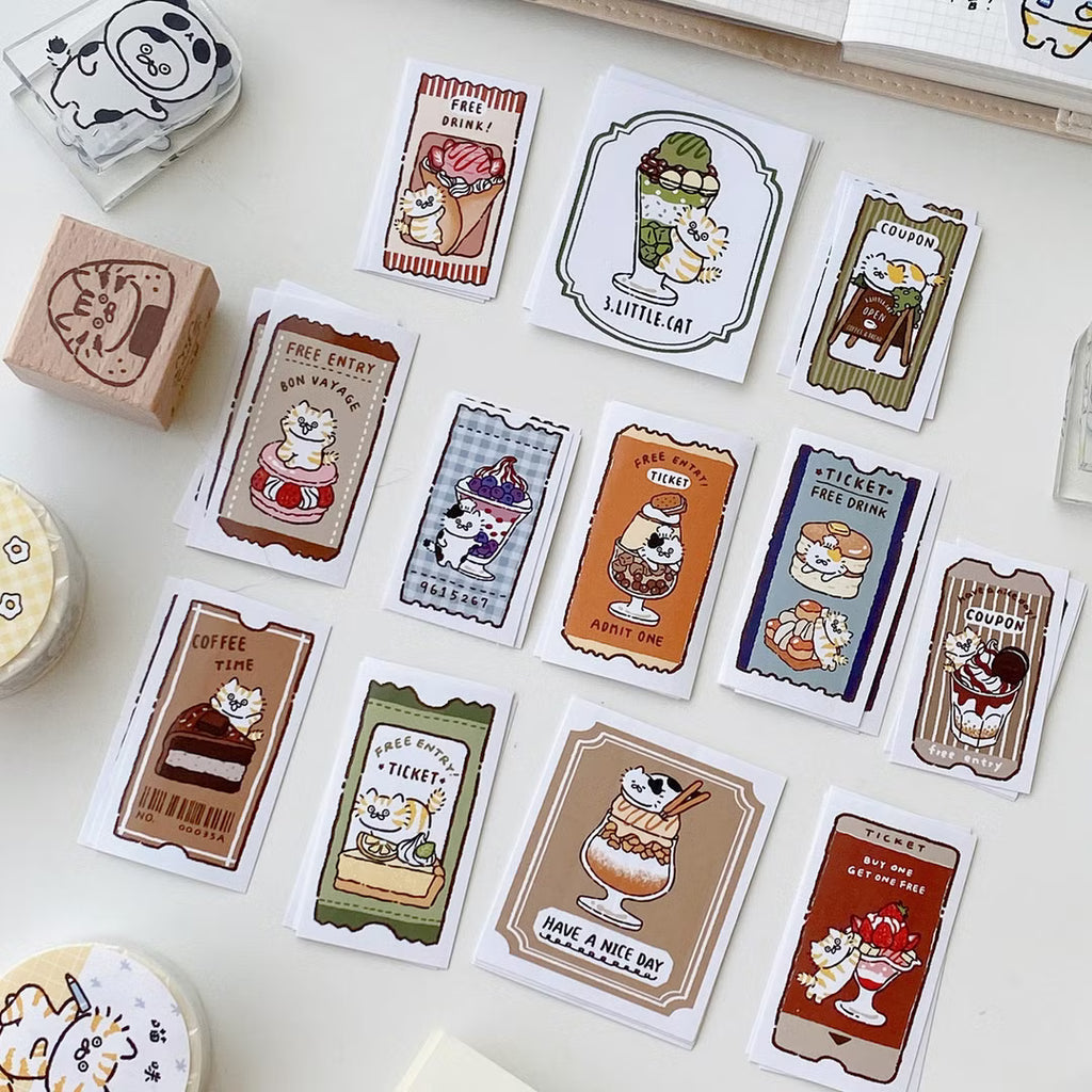 3 Little Cats Bistro Vintage Ticket Sticker Pack – 36 Pcs Journal Stickers