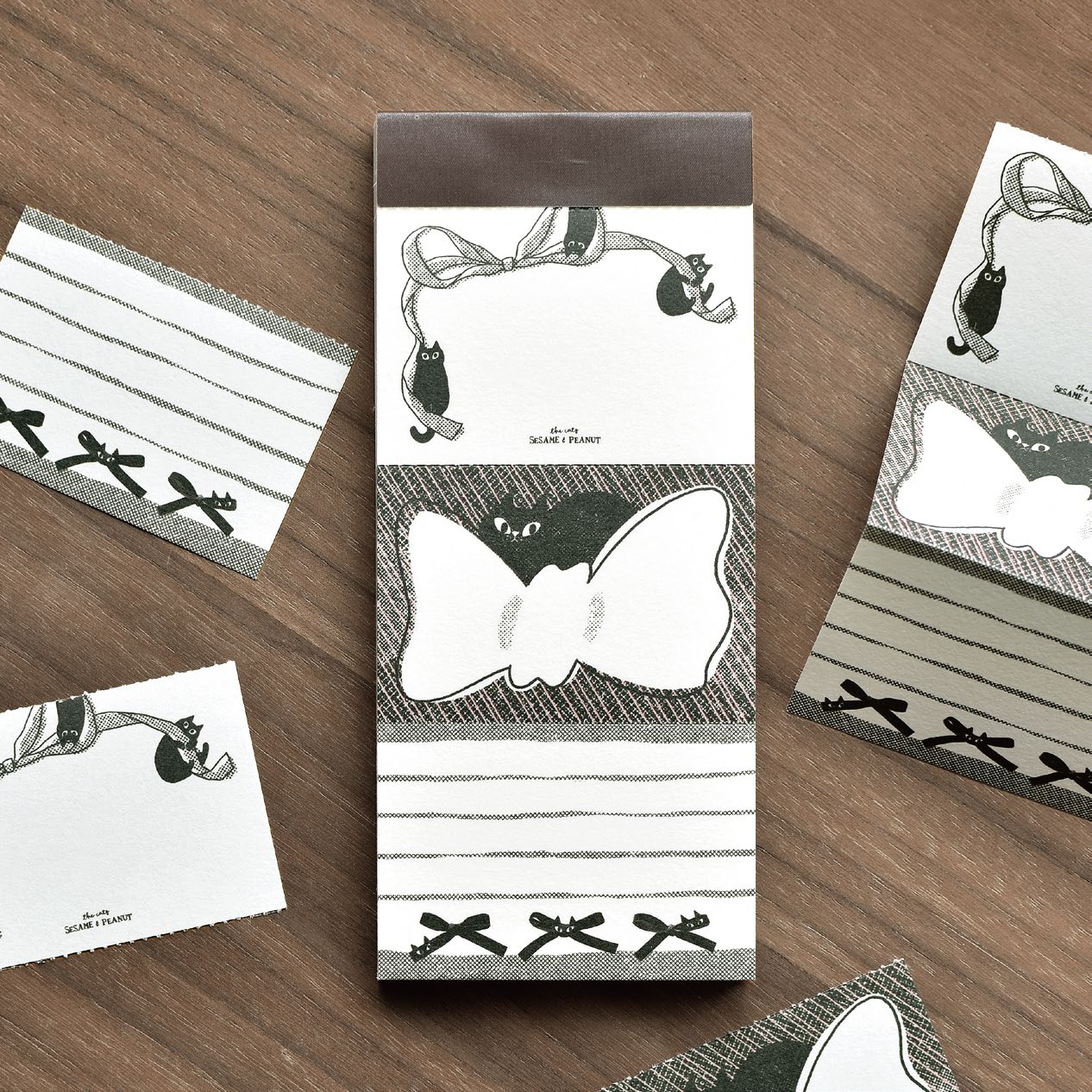 Sesame & Peanut Cats & Ribbon Memo Pad – 50 Sheets Thick Paper Notepad