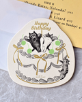 Sesame & Peanut Green Cherry Birthday Card – Hand Silkscreen + Gold Foil