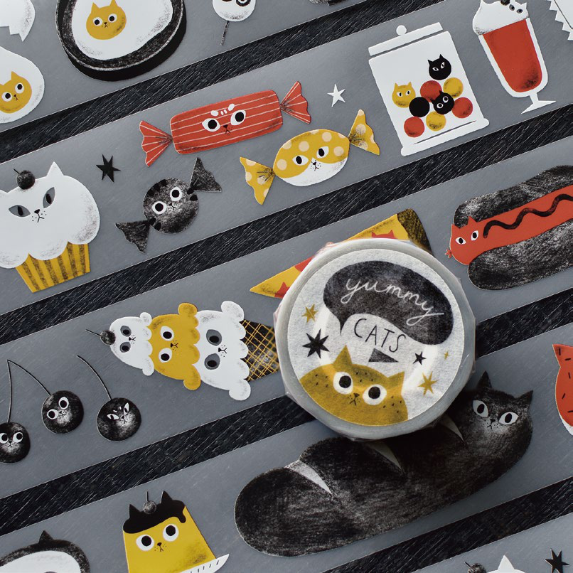Sesame & Peanut Yummy Cats Matte PET Tape – 4cm × 10M Roll
