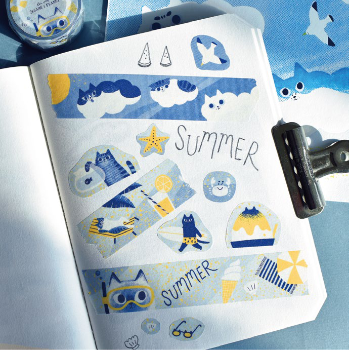 Sesame & Peanut Cats Everywhere Summer Washi Tape – 2.5cm × 10M