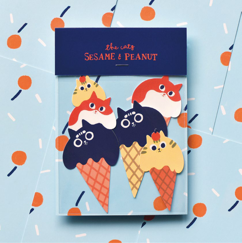 Sesame & Peanut Stacking Cats Ice Cream Waterproof Sticker – Matte Vinyl