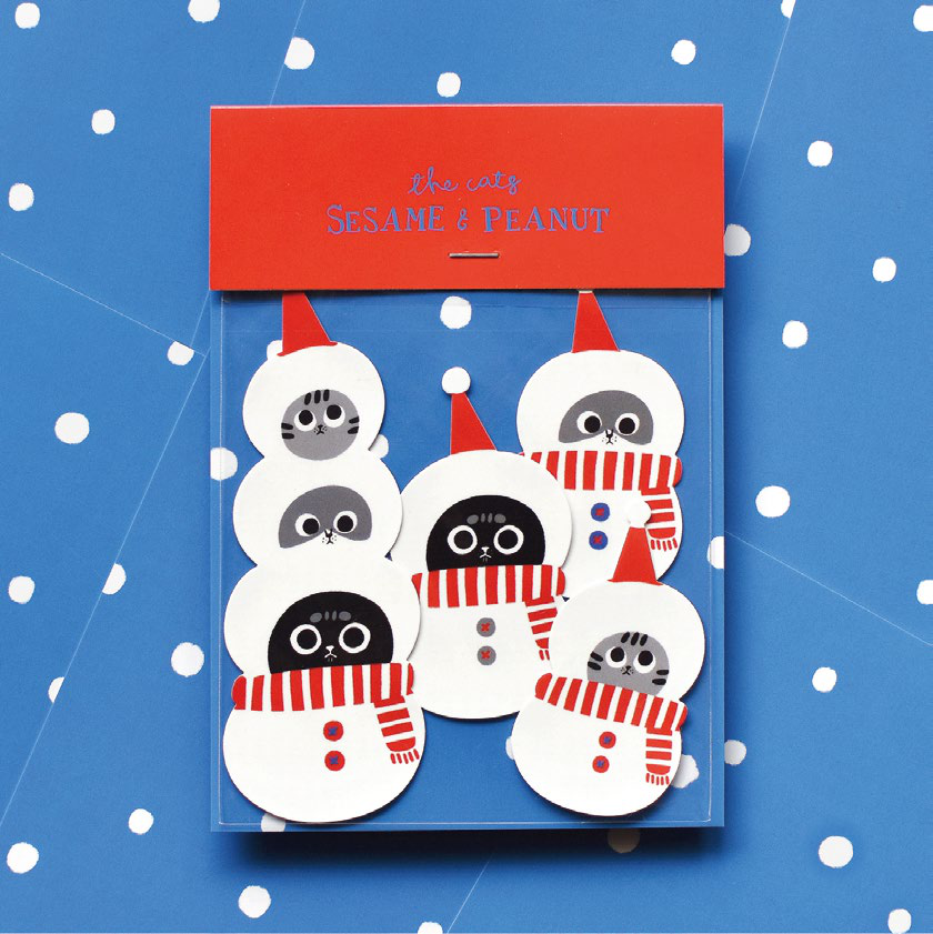Sesame & Peanut Stacking Cats Snowman Waterproof Sticker – Matte Vinyl
