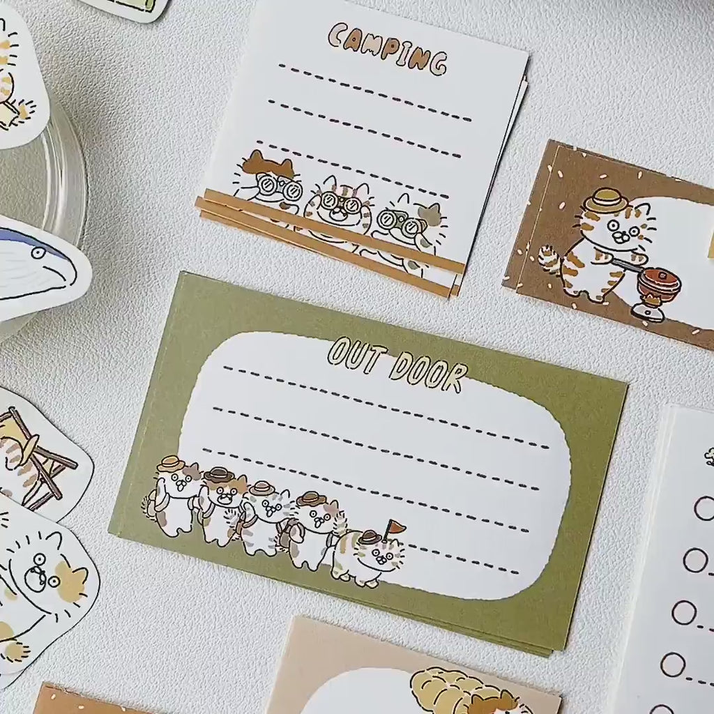 3 Little Cats Camping Sticker Pack | Writeable Square Journal Stickers (21 pcs)